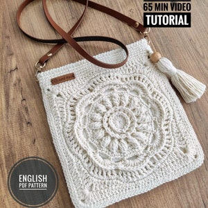 Crochet Crossbody Bag Pattern, Granny Square Crochet Pattern, Crochet Sunflower Purse Pattern, Crochet Shoulder Bag, Pattern Tutorial Video