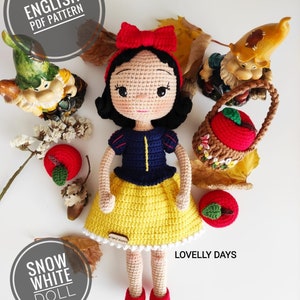 Crochet English PDF pattern Princess Snow White Doll amigurumi, handmade toy making, doll making, Amigurumi Crochet Snow White Doll Pattern