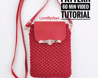 Modello per borsa a tracolla all'uncinetto, messenger a 3 scomparti, tutorial video (PDF in inglese)