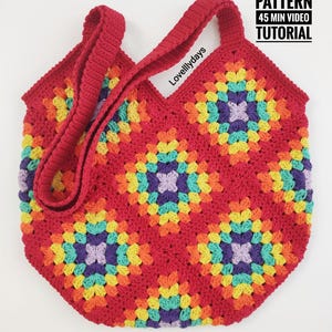 Granny Square Crochet Bag Pattern: Crossbody Tote, Video Tutorial (PDF Download)