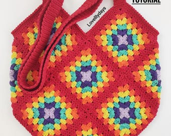 Granny Square Crochet Bag Pattern: Crossbody Tote, Video Tutorial (PDF Download)