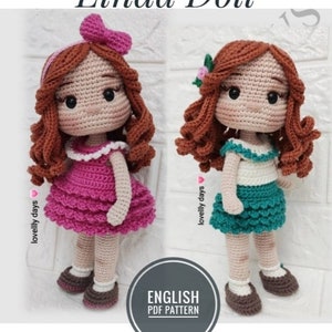 Crochet Doll Pattern, Linda Doll Pattern, Amigurumi Doll Pattern, PDF in English, 2 in 1 Step by Step English Crochet Doll Patterns