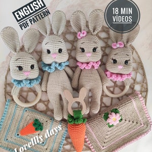 Häkeln Sie Häkeln Neugeborene Spielzeug Set Englisch Muster, Häkeln Osterhase Muster, Amigurumi Kaninchen Muster, Ostergeschenk, Amigurumi Häschenmuster