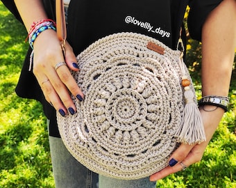 Round Crochet Bag Pattern + VIDEO, Crochet Crossbody Bag Pattern, Crochet Shoulder Bag Patterns, Round Bag Pattern, Crochet Bag Pattern
