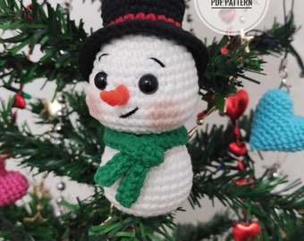 Patroon gehaakte sneeuwpop kerstornament: amigurumi-sleutelhanger (Engels pdf-patroon)