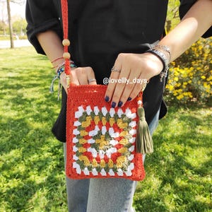 Häkeln Tasche Muster, Oma Quadrat Crossbody Bag Muster, Mini Geldbörse gehäkelt, Handytasche gehäkelt, Schultertasche gehäkelt, Grandma Square Motive