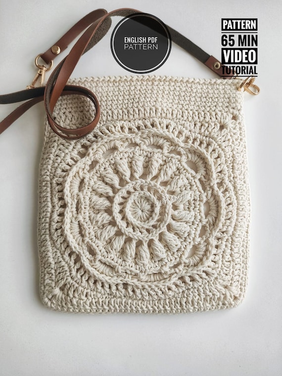 Crochet Crossbody Bag Pattern, Granny Square Crochet Pattern, Crochet Sunflower Purse Pattern, Crochet Shoulder Bag, Pattern Tutorial Video