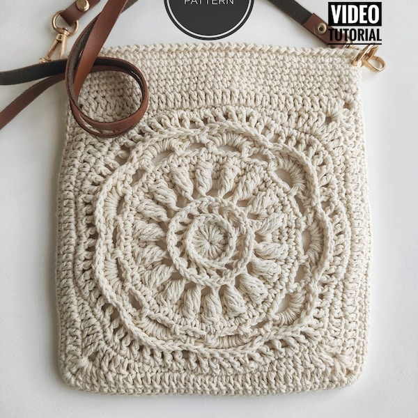 Modèle de sac bandoulière au crochet, modèle carré grand-mère au crochet, modèle de sac à main tournesol au crochet, sac à bandoulière au crochet, tutoriel vidéo sur les modèles