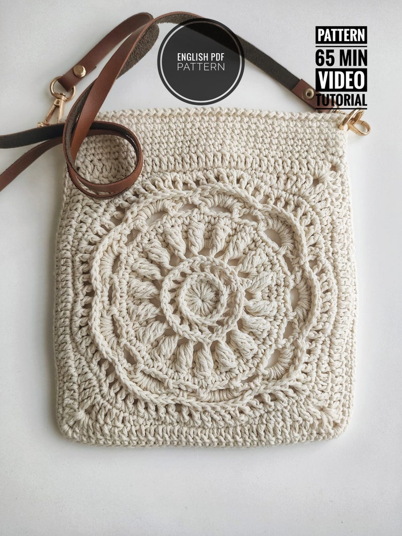 Crochet Crossbody Bag Pattern, Granny Square Crochet Pattern, Crochet Sunflower Purse Pattern, Crochet Shoulder Bag, Pattern Tutorial Video image 1