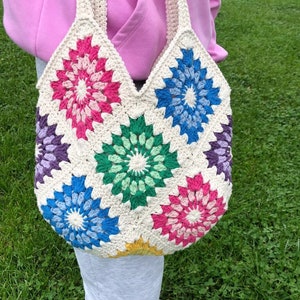 Crochet Bag Pattern, Granny Square Flower Bag PDF, Tote Bag, Beginner Level Pattern, Summer Crochet Tote Bag, Granny Square Crochet Pattern