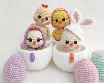 Gehäkeltes Küken im Ei, Amigurumi, Osterdeko (englische PDF-Anleitung)