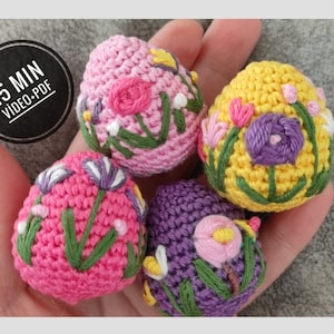 Crochet Easter Eggs Pattern, Floral Embroidery (English PDF Pattern)