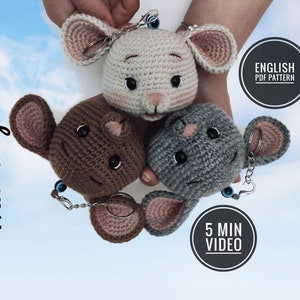 Amigurumi Mice Keycahin PATTERN, Crochet Mice Xmas Tree Decor, Crochet Mouse Keychain Pattern, Cute Car Accessories Mice