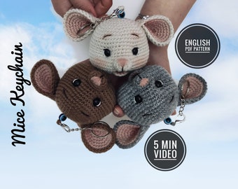 Crochet Mouse Keychain Pattern: Amigurumi Mice Car Accessories  (English PDF Pattern)
