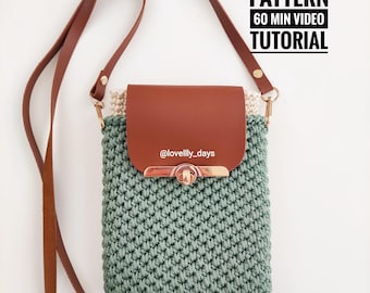 Modello per borsa all'uncinetto, modello per borsa a tracolla bicolore all'uncinetto, modello per borsa a tracolla a 3 scomparti, tutorial video per principianti