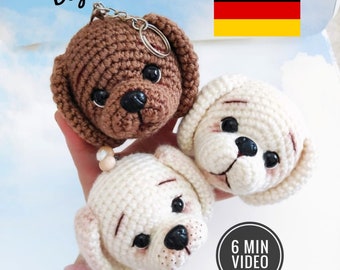 Amigurumi Hund Schlüsselanhänger, Weihnachtsbaumschmuck für Hunde häkeln, Häkeln Hund Schlüsselanhänger Muster, Autozubehör Hund, German