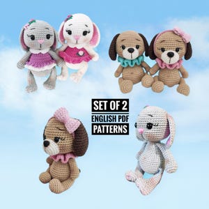 Crochet Bunny and Dog Set of 2 Pattern, Crochet Rabbit Pattern, Amigurumi Bunny and Dog Pattern, Animal Crochet Pattern, English PDF Pattern