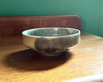 Vintage Studio Pottery Bowl, Celadon Crackle Glaze Floral Stoneware, Blue Gray Artisan Decor