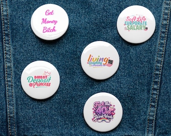 Corporate Cutie Enamel Pin Set of 5, Funny Work Pins, Girly Boss Babe Pins, Coworker Gift, Soft Life Salary Pin, WFH Denim Jacket Flair