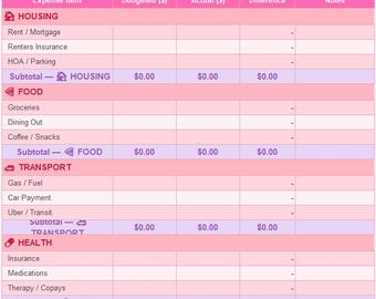 Pink ADHD Finance Tracker(Google Sheets)