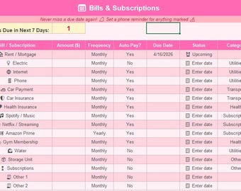Pink ADHD Finance Tracker(Excel)