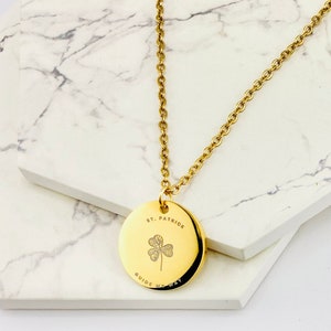 St. Patrick, Patron of Ireland, Saint Medal, Trinity Shamrock, Personalized Back Engraving, Catholic Sacrament, Confirmation, Eucharist Gift