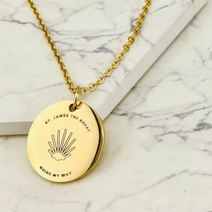 São Tiago, Colar com Medalha de Santo, Padroeiro de Espanha e Peregrinos, Caminho de Santiago de Compostela, Caminho, Marcador de Rota de Concha de Vieira
