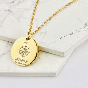 St. Brendan, Patron Navigation, Catholic Saint Medal, Personalized Back Engraving, RCIA, Confirmation, First Communion, Religious Jewelry.