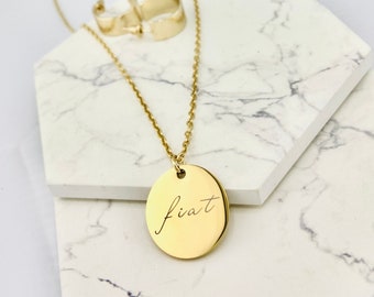Fiat Necklace, Mary's Words, Scripture Verse, Catholic Christian Gift Idea, Baptism, Confirmation for Goddaughter, Custom Back Engraving