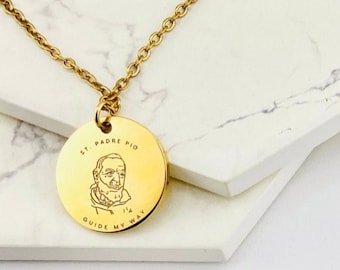 St. Padre Pio, Patron of Teens and Stress Relief, Saint Medal Necklace, Catholic Baptism, Confirmation Gift for Godson,