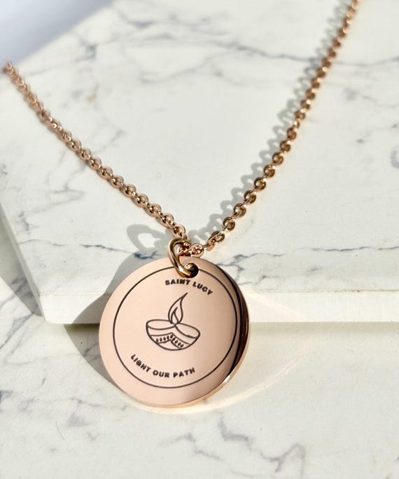 Lucy, Patron of the Blind and Eyes, Light our Way, Dainty Saint Medal  Necklace, Catholic Baptism, Confirmation Gift for Goddaughter