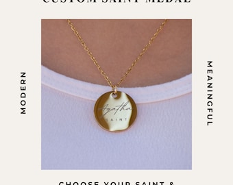 Aangepaste Saint Medal ketting, modern design, gepersonaliseerde ruggravure of ontwerp, katholiek cadeau voor RCIA, bevestiging, verjaardag