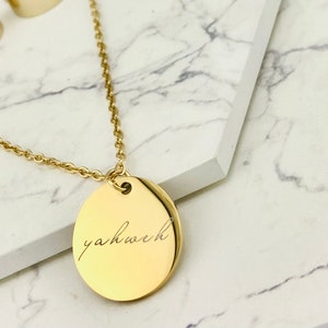 Yahweh Pendant Necklace, I AM, YHWH, Scripture, Catholic Christian Gift Idea, Baptism, Confirmation for Goddaughter, Custom Back Engraving