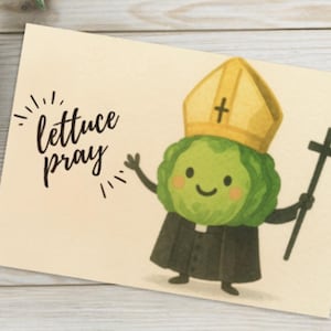 Tarjeta de felicitación con un juego de palabras para sacramentos católicos, confirmación de adolescentes, primera comunión, matrimonio, ordenación sacerdotal e intercesión con estampas de oración.