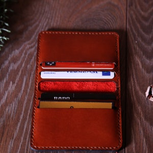 Personalized Leather Credit Card Holder Gift For Men, Cognac Leather Mini Wallet, Luxury Cardholder, Elite Full Grain Leather Card Case