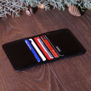 Personalized Leather Credit Card Holder Gift For Men, Black Leather Mini Wallet, Luxury Cardholder, Elite Full Grain Leather Card Case