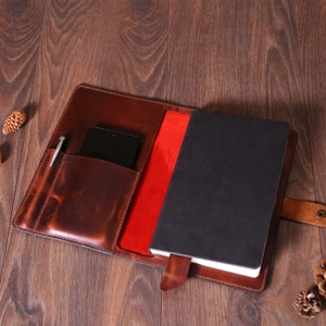 Leather Book Cover Gift For Book Lover, Custom Leather Bible Cover,  Personalized Crazy Brown Leather Agenda Cover, Large A5 Notebook Case