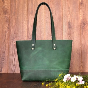 Green Leather Tote Bag, Customized Full Grain Leather Crossbody Bag, Environmentalist Daily Stylish Purse , Inside Pocket Organizer Gift Her
