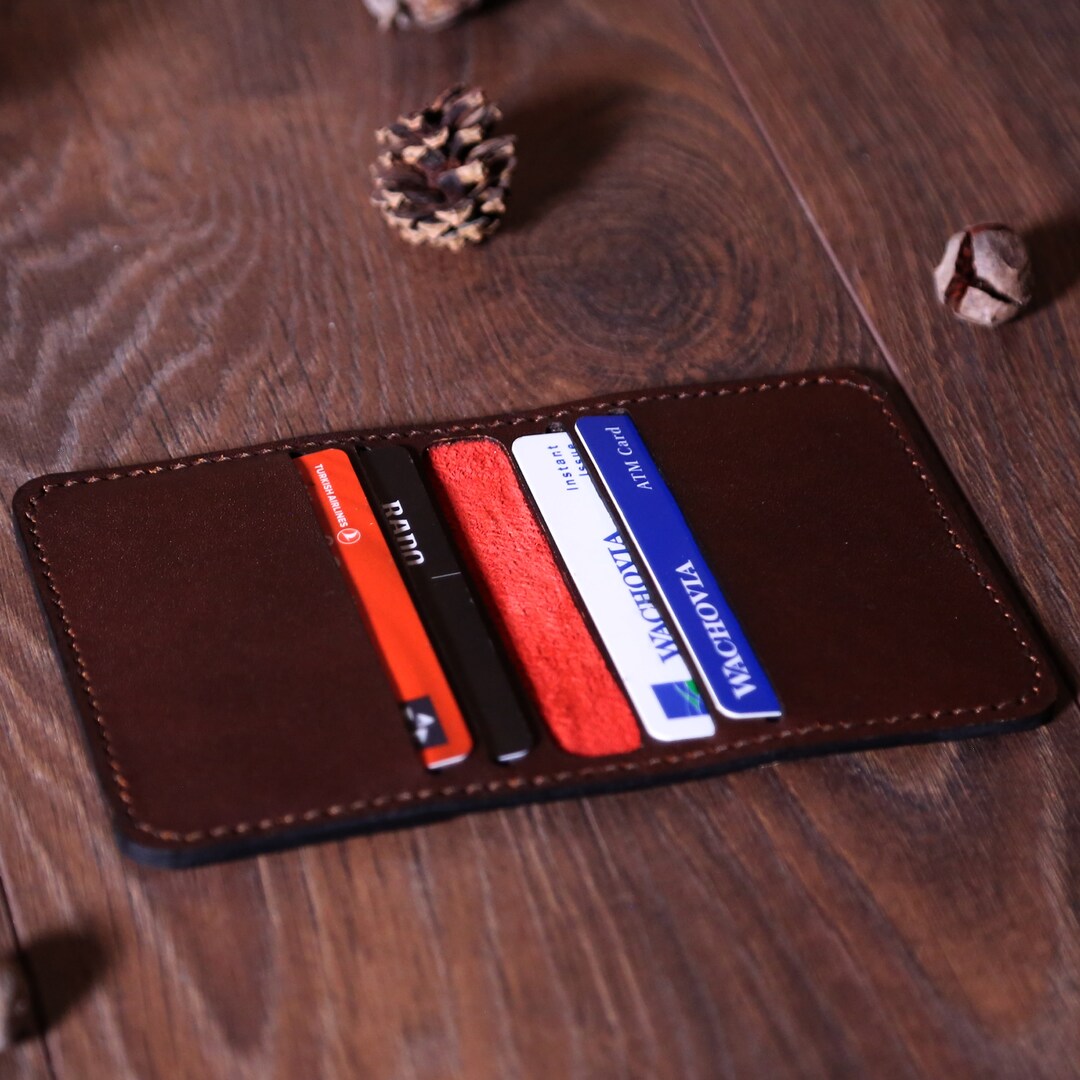 Personalized Brown Leather Card Holder Gift for Men, Leather Mini