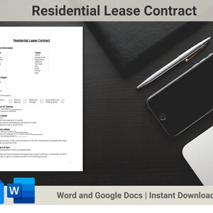 Residential Lease Contract, Editable Rental Agreement, Printable, Simple, Rental Forms, Landlord Forms, Rental Contract