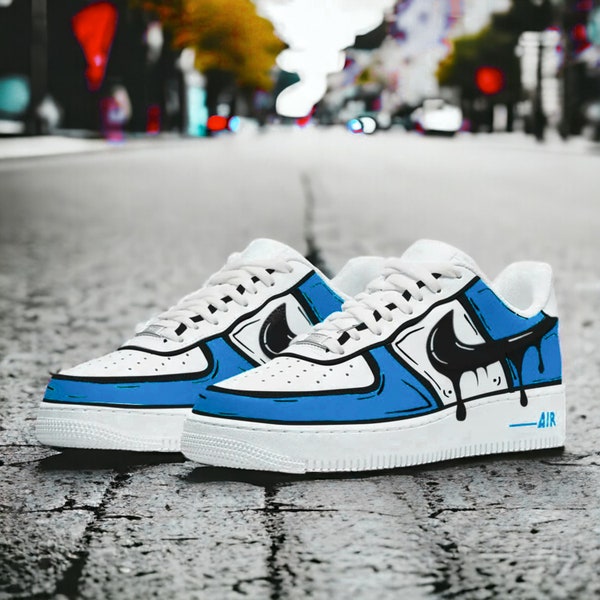 Air force 1 Custom • Custom Air Force 1  Drip Blue • Custom Sneakers • Custom Shoes • Handpainted Sneakers • Womens Shoes • Mens Shoes •M003