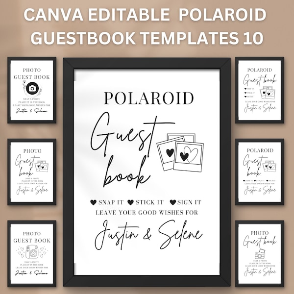 Polaroid Guest Book Sign Photo Guestbook Sign Printable Canva Editable Guestbook Sign Template in 5x7 and 8x10