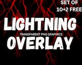 Realistic Lightning photoshop overlay pack transparent background png file set of 10+2