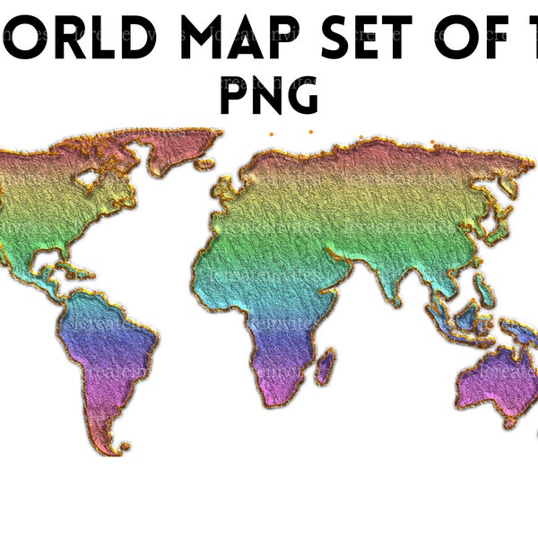 World Map Transparent PNG Digital Download File SET OF 13