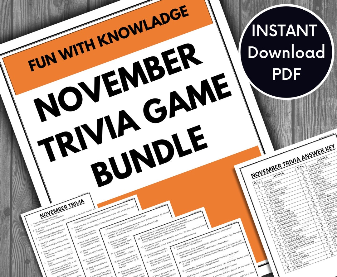 November Trivia Game Bundle With Answer Sheet for Party Fun Activities ...