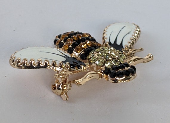 Vintage Golden Queen Bee Brooch with Faceted Rhin… - image 6