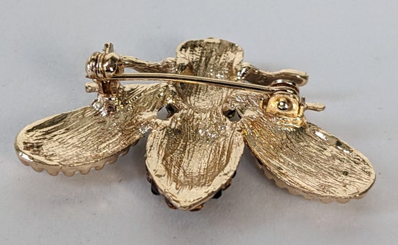 Vintage Golden Queen Bee Brooch with Faceted Rhin… - image 3