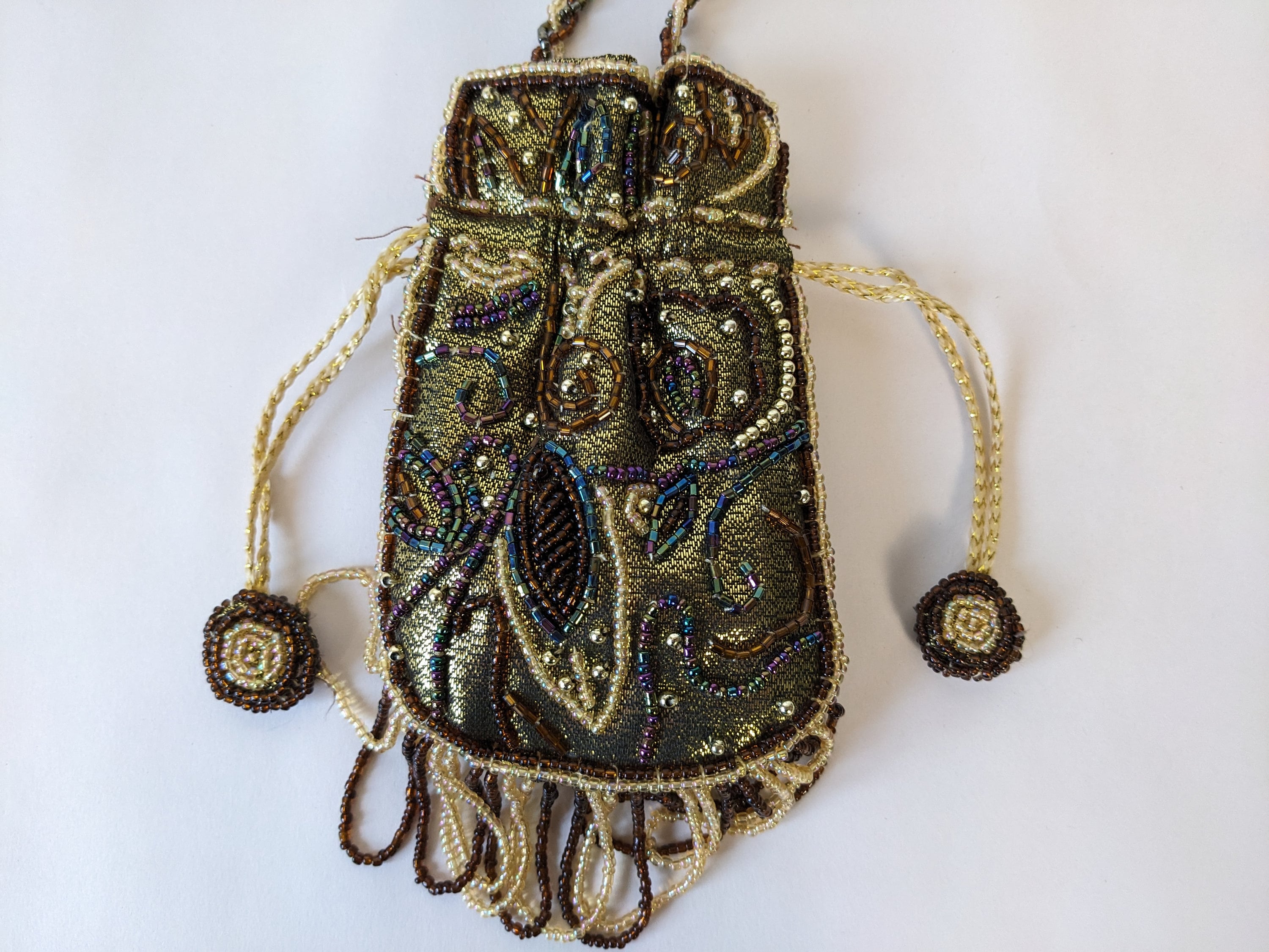 Traditional Kutch Mashru Silk Leather Drawstring Coin Potli 06