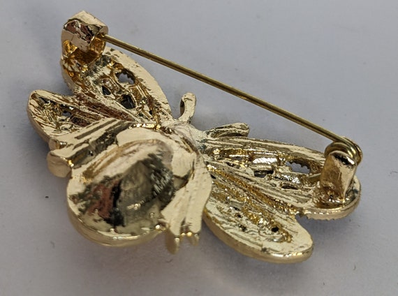 Vintage Golden Crystal Bee Brooch Faceted Rhinest… - image 5
