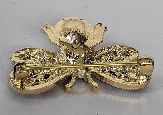 Vintage Golden Crystal Bee Brooch Faceted Rhinest… - image 7
